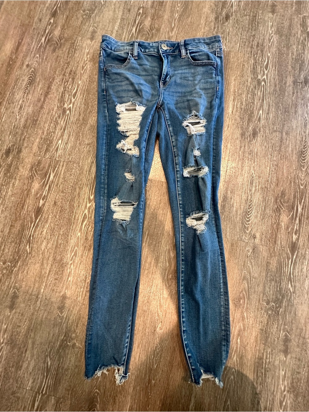 American Eagle Outfitters Distressed Dark Blue Jeggings 10 long
